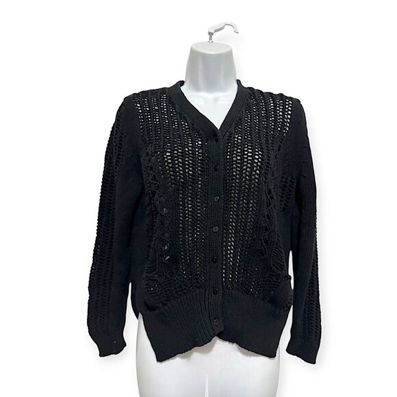 Olivaceous Cotton Cardigan with Open weave, Black, Size L - Picture 1 of 16